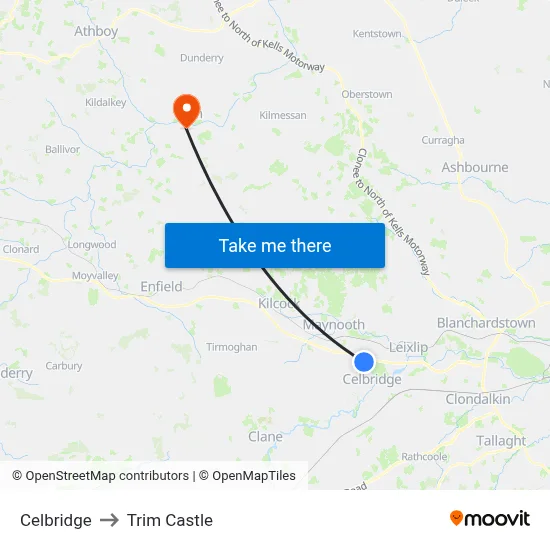 Celbridge to Trim Castle map