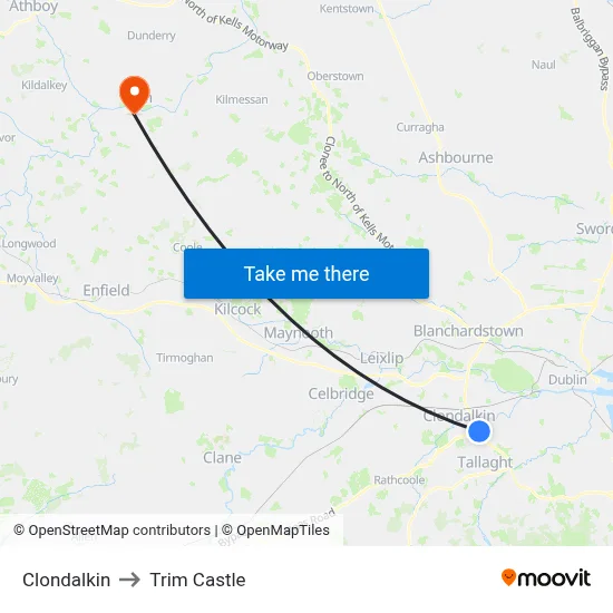 Clondalkin to Trim Castle map