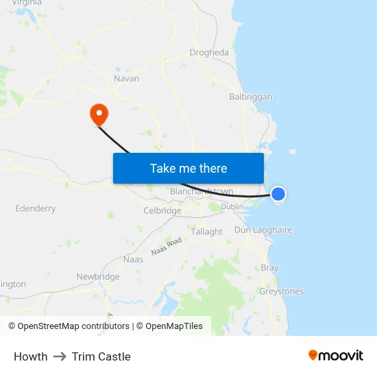 Howth to Trim Castle map