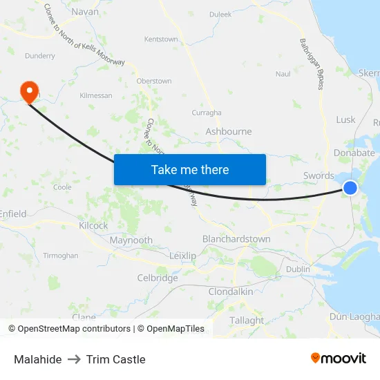 Malahide to Trim Castle map
