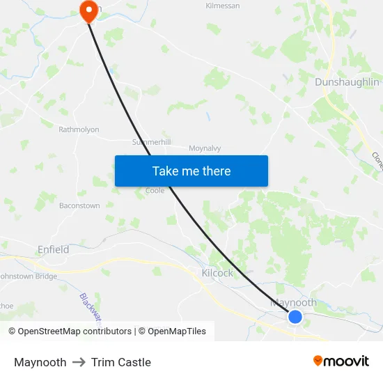 Maynooth to Trim Castle map