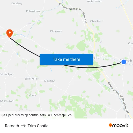 Ratoath to Trim Castle map