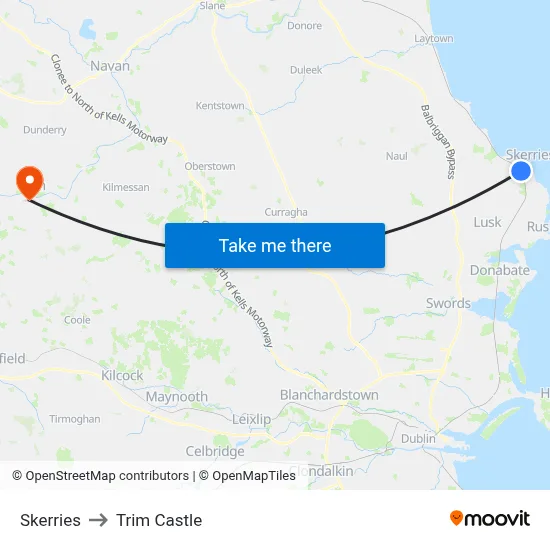 Skerries to Trim Castle map