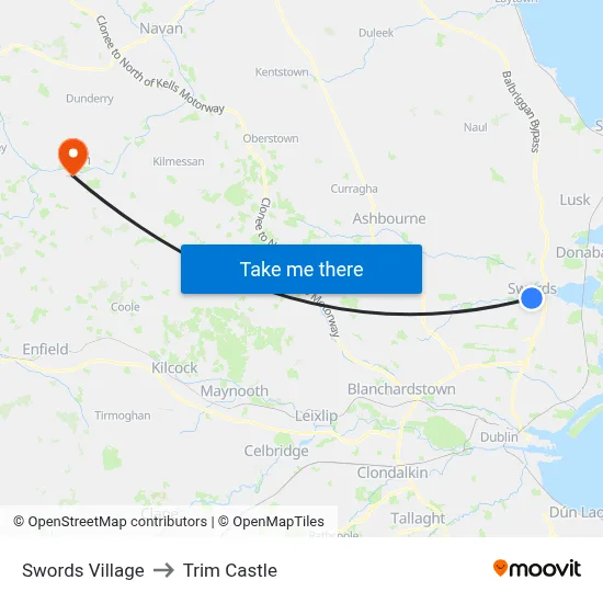 Swords Village to Trim Castle map