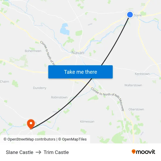 Slane Castle to Trim Castle map