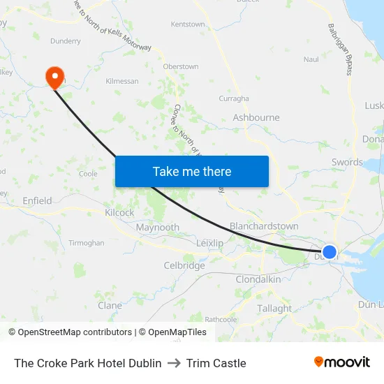 The Croke Park Hotel Dublin to Trim Castle map