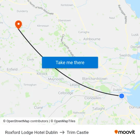 Roxford Lodge Hotel Dublin to Trim Castle map
