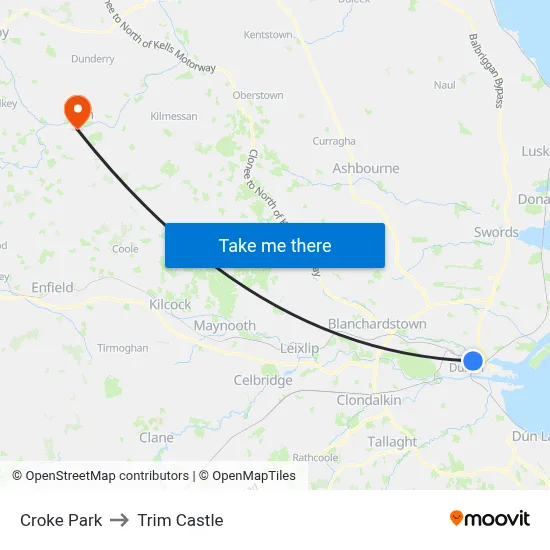 Croke Park to Trim Castle map
