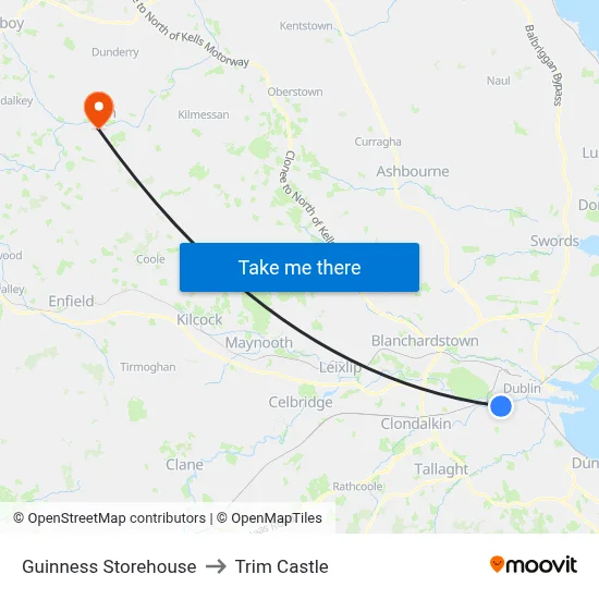Guinness Storehouse to Trim Castle map