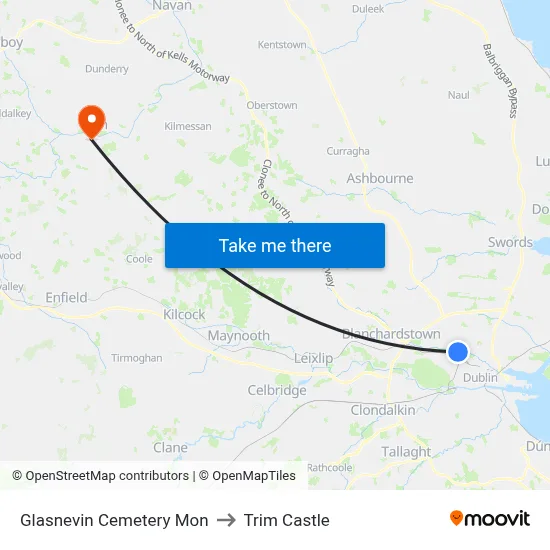 Glasnevin Cemetery Mon to Trim Castle map