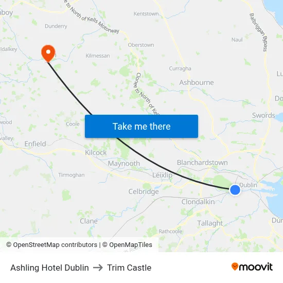 Ashling Hotel Dublin to Trim Castle map