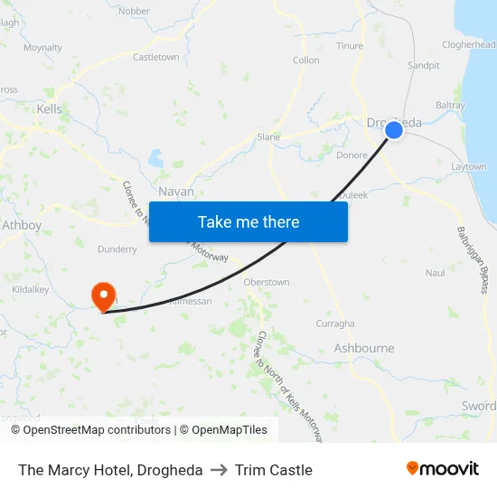 The Marcy Hotel, Drogheda to Trim Castle map