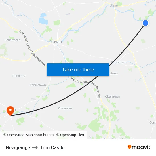 Newgrange to Trim Castle map
