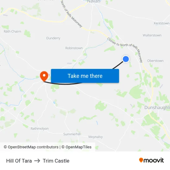 Hill Of Tara to Trim Castle map