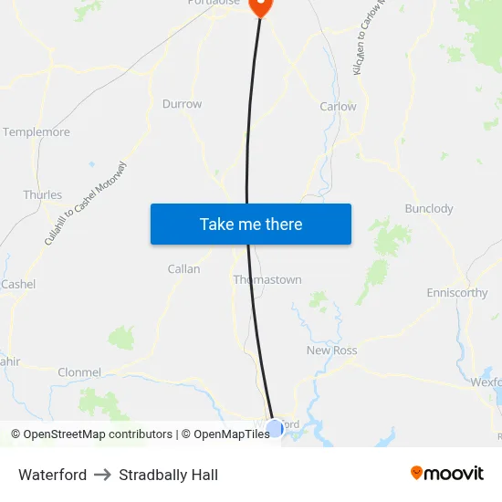 Waterford to Stradbally Hall map