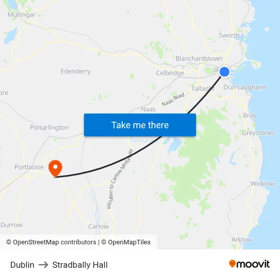 Dublin to Stradbally Hall map