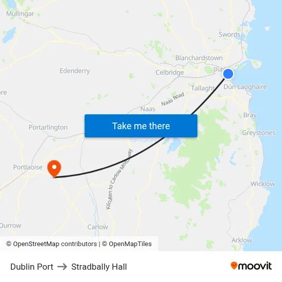 Dublin Port to Stradbally Hall map