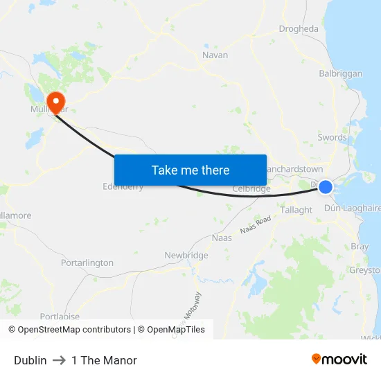 Dublin to 1 The Manor map