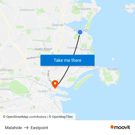 Malahide to Eastpoint map