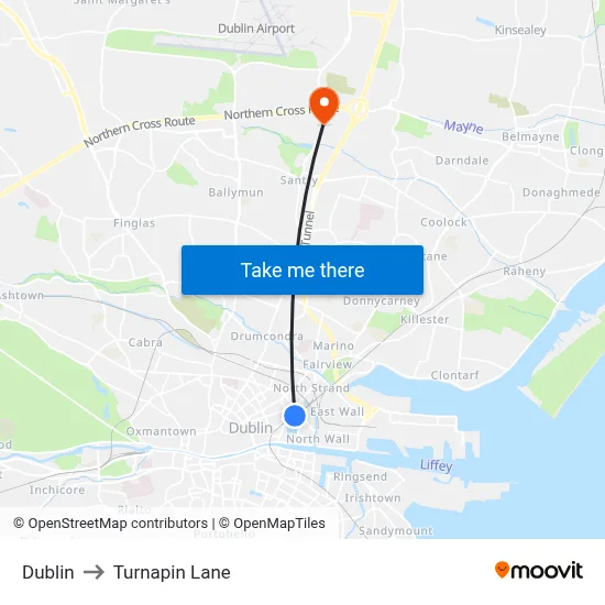 Dublin to Turnapin Lane map