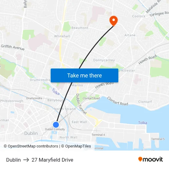 Dublin to 27 Maryfield Drive map