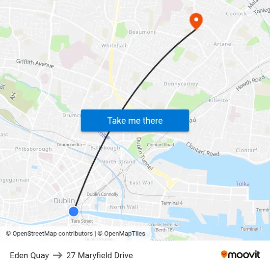 Eden Quay to 27 Maryfield Drive map