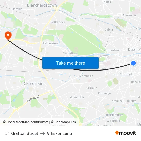 51 Grafton Street to 9 Esker Lane map