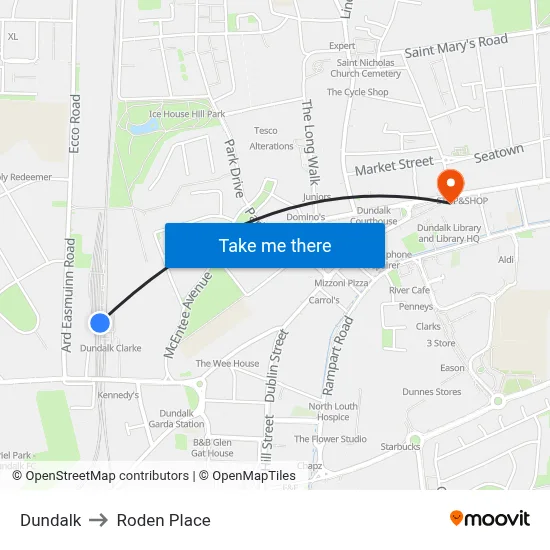 Dundalk to Roden Place map