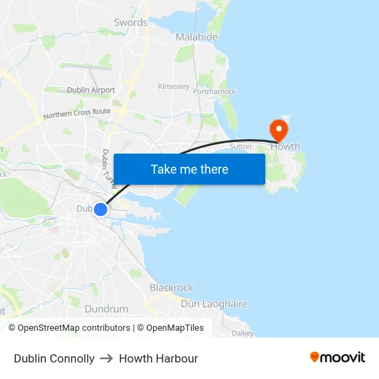 Dublin Connolly to Howth Harbour map