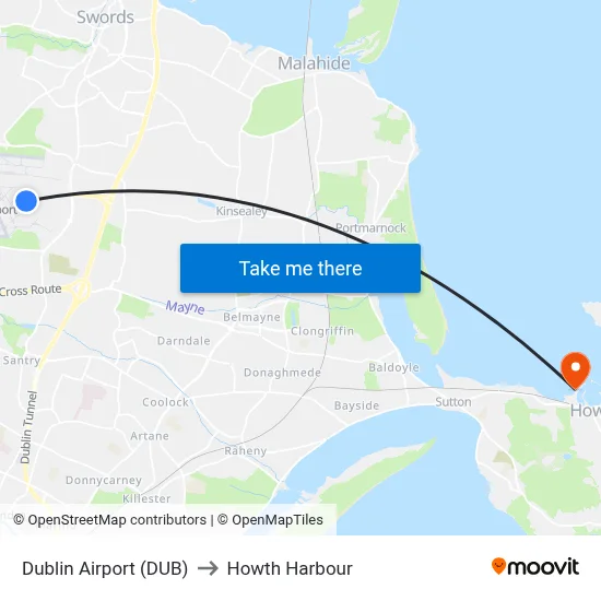 Dublin Airport (DUB) to Howth Harbour map