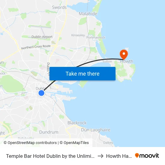 Temple Bar Hotel Dublin by the Unlimited Collection to Howth Harbour map