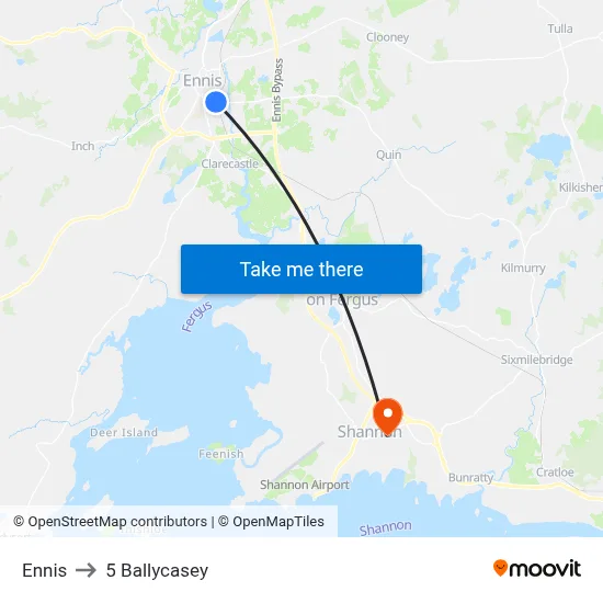 Ennis to 5 Ballycasey map