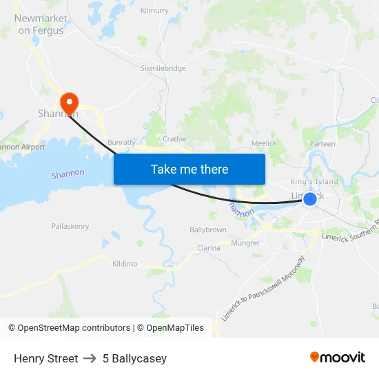 Henry Street to 5 Ballycasey map