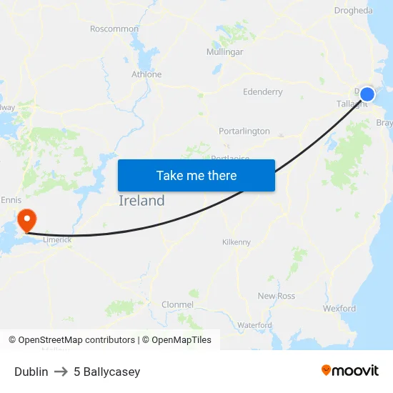 Dublin to 5 Ballycasey map