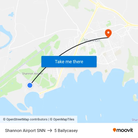 Shannon Airport SNN to 5 Ballycasey map