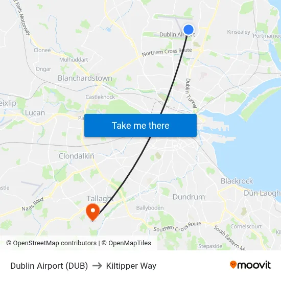 Dublin Airport (DUB) to Kiltipper Way map