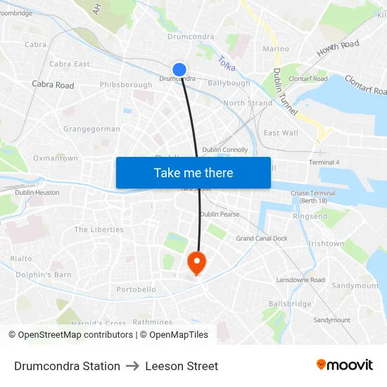 Drumcondra Station to Leeson Street map