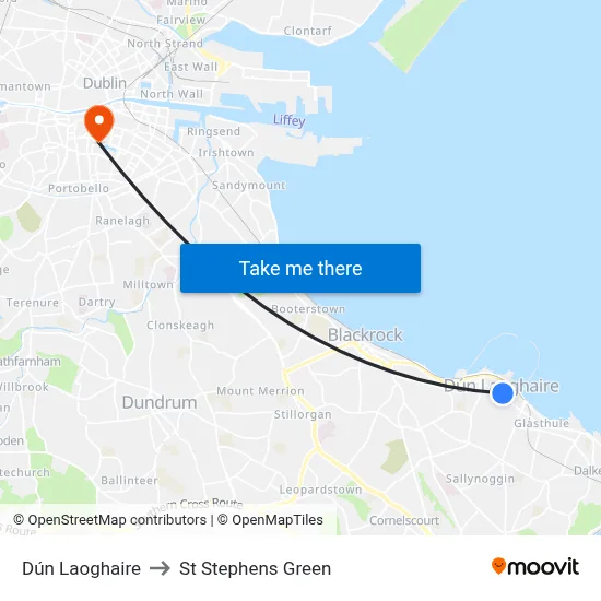 Dún Laoghaire to St Stephens Green map