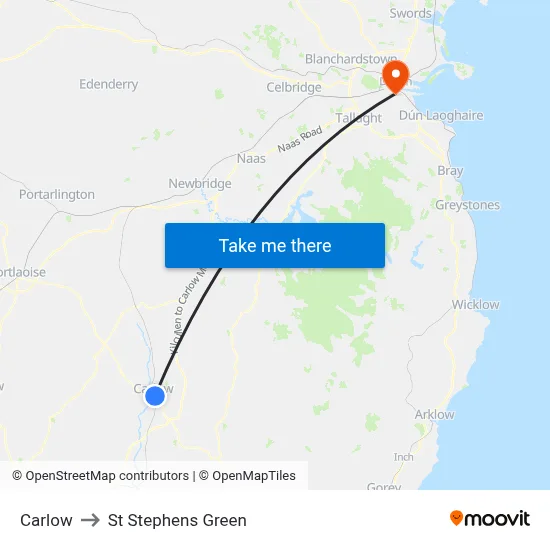 Carlow to St Stephens Green map