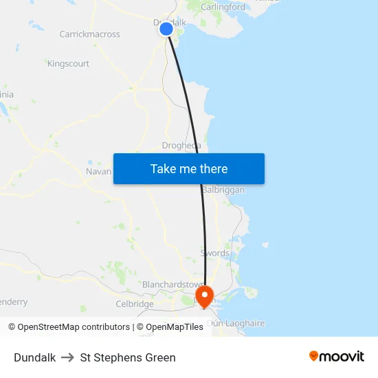 Dundalk to St Stephens Green map