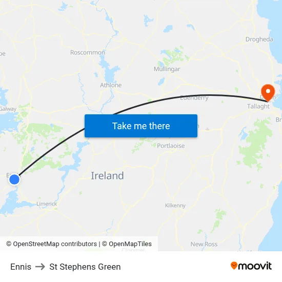 Ennis to St Stephens Green map