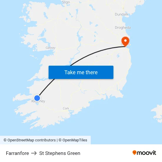 Farranfore to St Stephens Green map