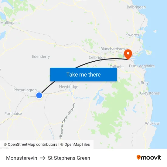 Monasterevin to St Stephens Green map