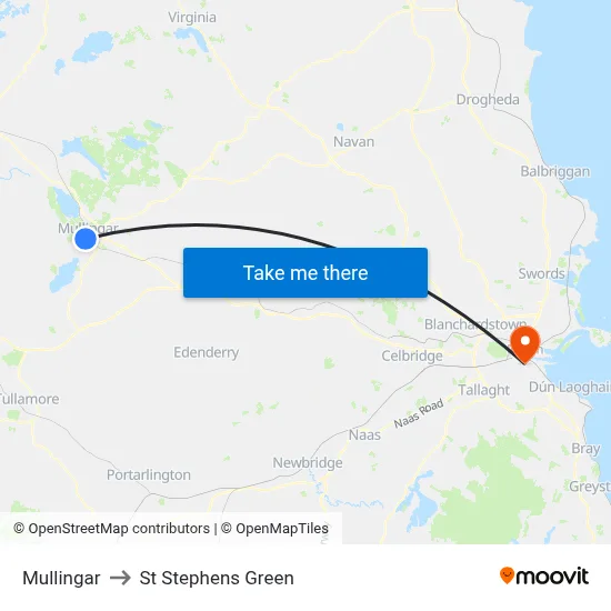 Mullingar to St Stephens Green map