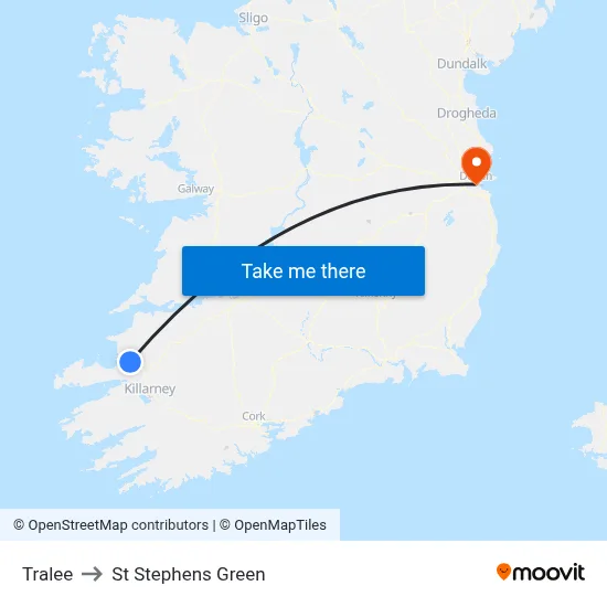 Tralee to St Stephens Green map