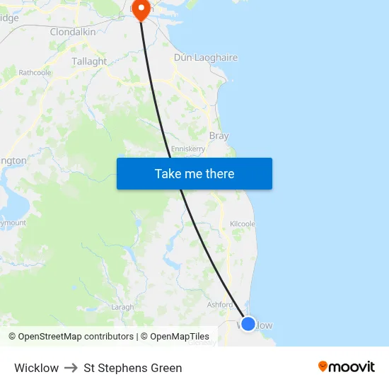 Wicklow to St Stephens Green map