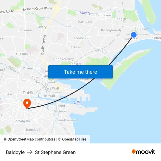 Baldoyle to St Stephens Green map