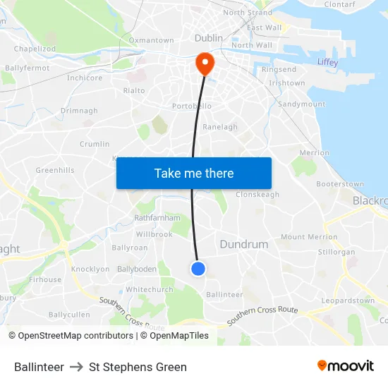 Ballinteer to St Stephens Green map
