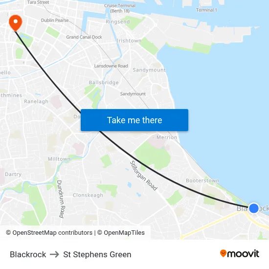 Blackrock to St Stephens Green map