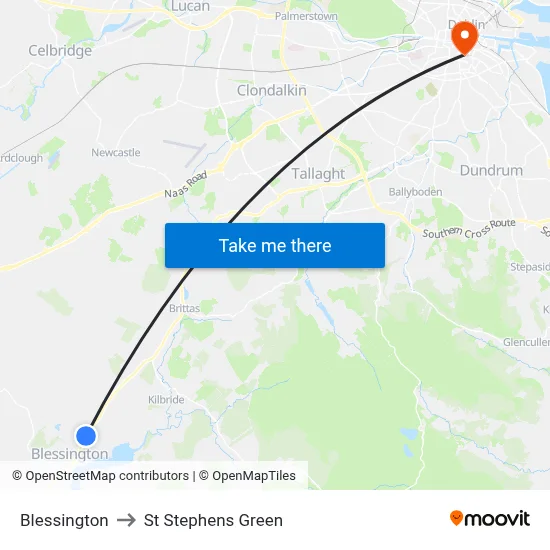 Blessington to St Stephens Green map